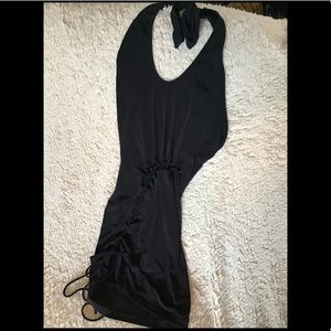 Black Halter Top Minidress with Crossbody Tie